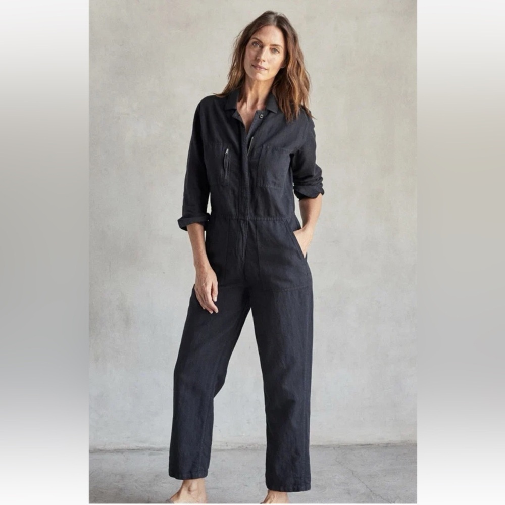 Outerknown Black Long-Sleeve Utility Jumpsuit